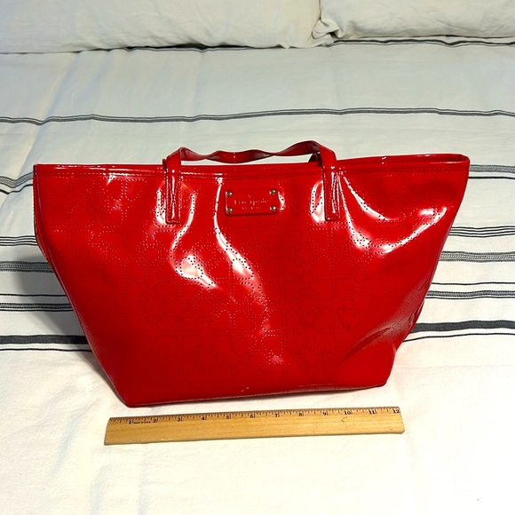 Kate Spade Red Patent Logo Perforated Tote - Picture 12 of 14